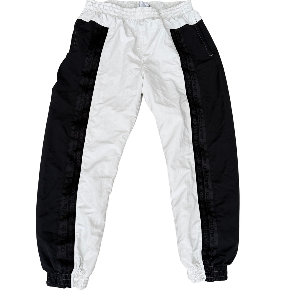 Adidas Track Pants Men XL Black White Colorblock Logo Tape Joggers Sporty